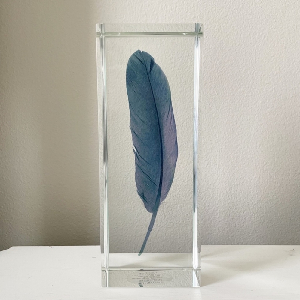Threshold Teal Feather Solid Glass Block Decorative Object